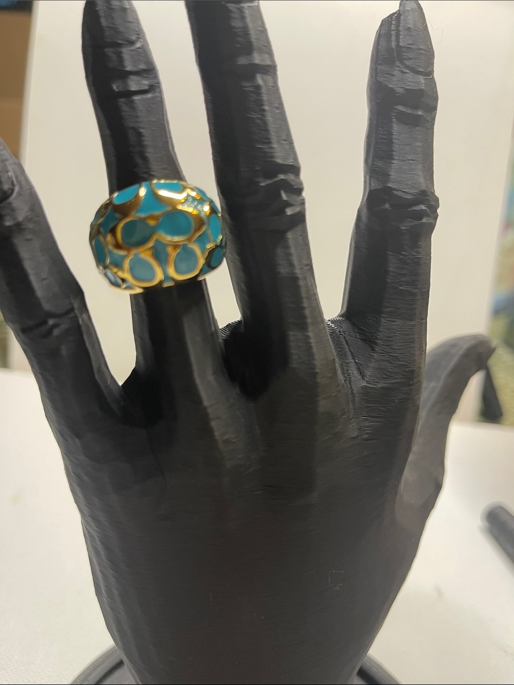 Coach Gold-tone Turquoise Enamel  Coach C Logo Dome Ring